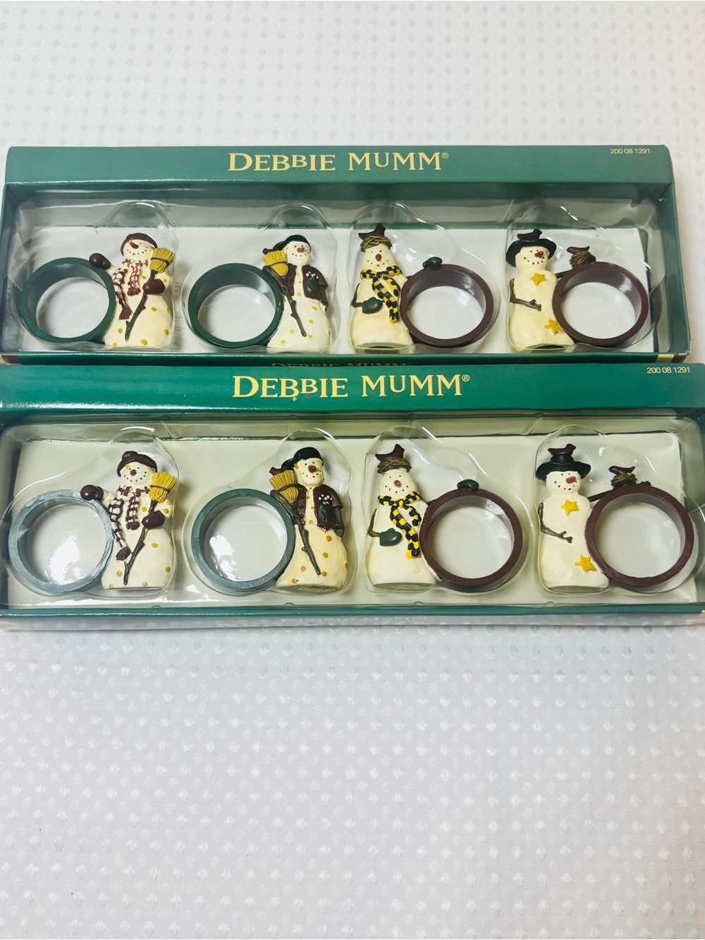 VTG Debbie Mumm Snowman Napkin Rings Set of 8 Christmas Holiday Table Decor